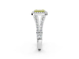 White gold Fancy Yellow Emerald Cut Diamond Split Shank Halo Ring with Four-Prong Setting_95