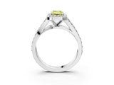 White gold Fancy Yellow Emerald Cut Diamond Split Shank Halo Ring with Four-Prong Setting_97
