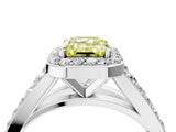 White gold Fancy Yellow Emerald Cut Diamond Split Shank Halo Ring with Four-Prong Setting_98