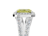 White gold Fancy Yellow Emerald Cut Diamond Split Shank Halo Ring with Four-Prong Setting_99