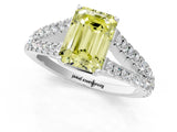 White gold Fancy Yellow Emerald Cut Diamond Split Shank Pavé Engagement Ring with Four-Prong Setting_73