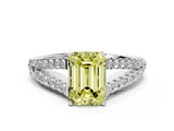 White gold Fancy Yellow Emerald Cut Diamond Split Shank Pavé Engagement Ring with Four-Prong Setting_74