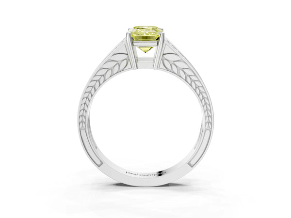 White Gold Emerald Cut Pave Split Shank Engagement Ring Setting for Fancy Yellow Center