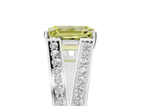White gold Fancy Yellow Emerald Cut Diamond Split Shank Ring with Pavé Band and Four-Prong Setting_80