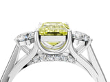White gold Fancy Yellow Emerald Cut Diamond Three-Stone Engagement Ring with Prong Setting and Pavé Band_4