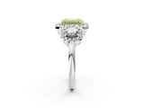 White gold Fancy Yellow Emerald Cut Diamond Three-Stone Halo Ring with Prong Setting and Pavé Accents_2
