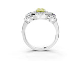 White gold Fancy Yellow Emerald Cut Diamond Three-Stone Halo Ring with Prong Setting and Pavé Accents_3