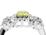 White gold Fancy Yellow Emerald Cut Diamond Three-Stone Halo Ring with Prong Setting and Pavé Accents_4