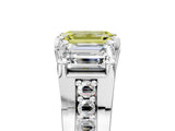 White gold Fancy Yellow Emerald Cut Diamond Three-Stone Ring with Channel Set Band and Four-Prong Setting_100