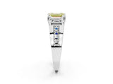 White gold Fancy Yellow Emerald Cut Diamond Three-Stone Ring with Channel Set Band and Four-Prong Setting_95
