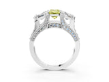 White gold Fancy Yellow Emerald Cut Diamond Three-Stone Ring with Channel Set Band and Four-Prong Setting_98