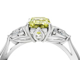 White gold Fancy Yellow Emerald Cut Diamond Three-Stone Ring with Pear  Side Stones and Prong Setting_130