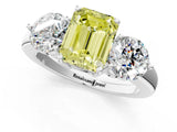 White gold Fancy Yellow Emerald Cut Diamond Three-Stone Ring with Prong Setting and Classic Band_124