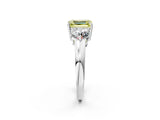 White gold Fancy Yellow Emerald Cut Diamond Three-Stone Ring with Prong Setting and Classic Band_125