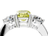White gold Fancy Yellow Emerald Cut Diamond Three-Stone Ring with Prong Setting and Classic Band_127