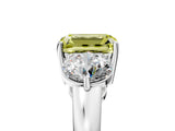 White gold Fancy Yellow Emerald Cut Diamond Three-Stone Ring with Prong Setting and Classic Band_128