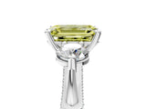 White gold Fancy Yellow Emerald Cut Diamond Three-Stone Ring with Prong Setting and Pavé Band_5
