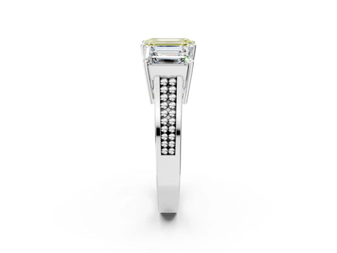 White gold Fancy Yellow Emerald Cut Diamond Three-Stone Ring with Prong Setting and Textured Band_14