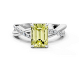 White gold Fancy Yellow Emerald  Cut Diamond Twist Band Solitaire with Prong Setting_41