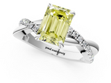 White gold Fancy Yellow Emerald  Cut Diamond Twist Band Solitaire with Prong Setting_42