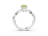 White gold Fancy Yellow Emerald  Cut Diamond Twist Band Solitaire with Prong Setting_44
