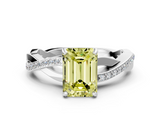 White gold Fancy Yellow Emerald  Cut Diamond Twisted Band Engagement Ring with Prong Setting_3