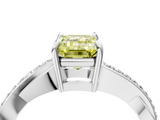 White gold Fancy Yellow Emerald  Cut Diamond Twisted Band Engagement Ring with Prong Setting_7