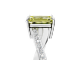 White gold Fancy Yellow Emerald  Cut Diamond Twisted Band Engagement Ring with Prong Setting_8