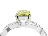White gold Fancy Yellow Emerald  Cut Diamond Twisted Band with Pavé Setting and Four-Prong Setting_24