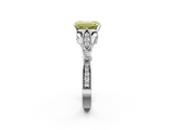 White gold Fancy Yellow Emerald  Cut Diamond with Milgrain Marquise and Bezel Accents on a Solitaire Band with Prong Setting_225