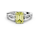 White gold Fancy Yellow Emerald  Cut Diamond with Milgrain Marquise and Bezel Accents on a Solitaire Band with Prong Setting_225