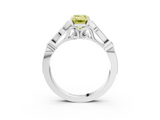 White gold Fancy Yellow Emerald  Cut Diamond with Milgrain Marquise and Bezel Accents on a Solitaire Band with Prong Setting_226