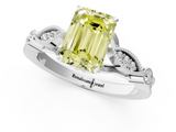 White gold Fancy Yellow Emerald  Cut Diamond with Milgrain Marquise and Bezel Accents on a Solitaire Band with Prong Setting_226