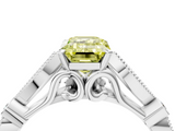 White gold Fancy Yellow Emerald  Cut Diamond with Milgrain Marquise and Bezel Accents on a Solitaire Band with Prong Setting_227