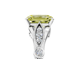 White gold Fancy Yellow Emerald  Cut Diamond with Milgrain Marquise and Bezel Accents on a Solitaire Band with Prong Setting_230