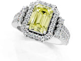 White gold Fancy Yellow Emerald  Cut Double Halo Diamond Engagement Ring with Pave Band and Four-Prong Setting_72
