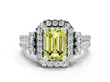 White gold Fancy Yellow Emerald  Cut Double Halo Diamond Engagement Ring with Pave Band and Four-Prong Setting_77