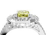 White gold Fancy Yellow Emerald  Cut Double Halo Diamond Engagement Ring with Pave Band and Four-Prong Setting_81