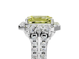 White gold Fancy Yellow Emerald  Cut Double Halo Diamond Engagement Ring with Pave Band and Four-Prong Setting_82