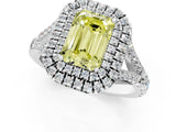 White gold Fancy Yellow Emerald  Cut Double Halo Split Shank Diamond Ring with Prong Setting_37