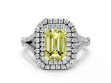 White gold Fancy Yellow Emerald  Cut Double Halo Split Shank Diamond Ring with Prong Setting_48
