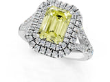 White gold Fancy Yellow Emerald  Cut Double Halo Split Shank Diamond Ring with Prong Setting_50