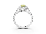 White gold Fancy Yellow Emerald  Cut Double Halo Split Shank Diamond Ring with Prong Setting_52