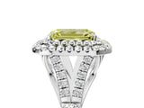 White gold Fancy Yellow Emerald  Cut Double Halo Split Shank Diamond Ring with Prong Setting_54
