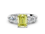 White gold Fancy Yellow Emerald  Cut Five-Stone Prong Set Diamond Ring with Classic Band_32