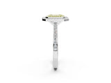 White gold Fancy Yellow Emerald Cut Halo Bezel Diamond Pave Band Ring_2