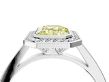 White gold Fancy Yellow Emerald Cut Halo Bezel Diamond Pave Band Ring_4