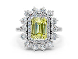 White gold Fancy Yellow Emerald Cut Halo Cluster Diamond Ring with Pave Band and Four-Prong Setting_12