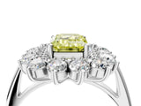 White gold Fancy Yellow Emerald Cut Halo Cluster Diamond Ring with Pave Band and Four-Prong Setting_16