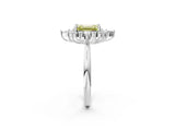 White gold Fancy Yellow Emerald Cut Halo Diamond Cluster Ring with Marquise and Round Stones on a White Gold Band with Prong Setting_2